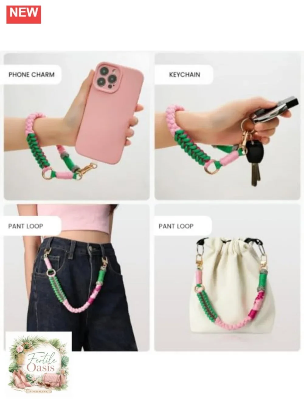 Handcrafted Braided Nylon Purse Chain Bag Charm 15.7 Inch Lobster Clasp